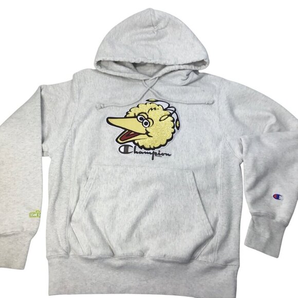 Champion Reverse Weave Big Bird Hoodie Vtg Sesame Street Sweatshirt Patch Small - Picture 3 of 9
